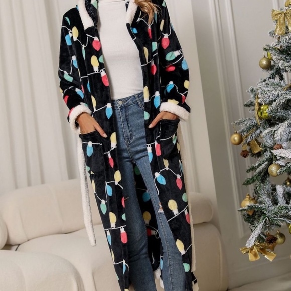 Christmas Belted Hooded Flannel Robe - Picture 3 of 4